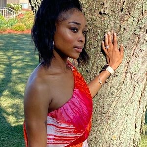 Summer or spring time off the shoulder dress.